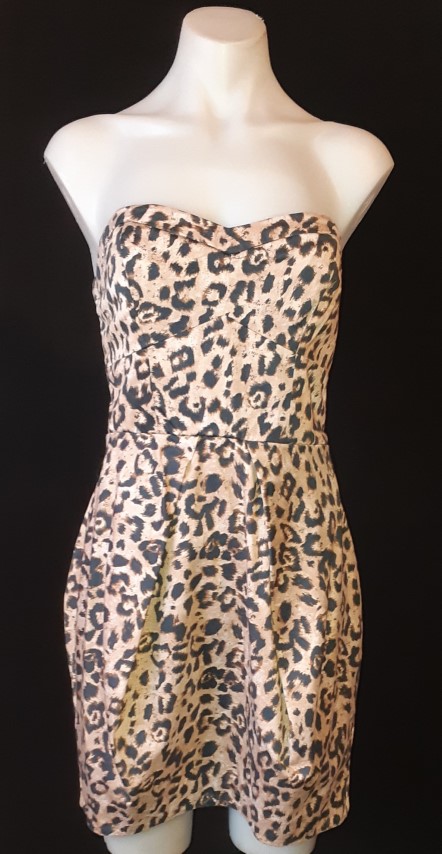 Leopard print strapless cotton tulip skirt mini dress size 6-8