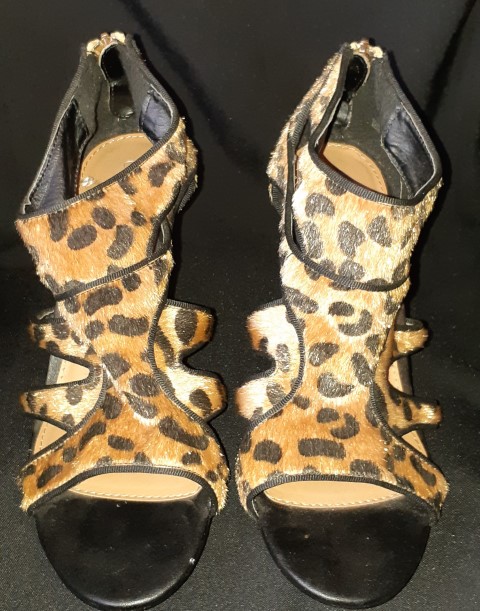 Jaguar print, faux skin high heel/ sandal by 'Corelli' size 10