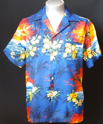 Hawaiian shirt, Ocean Frangipani by 'Rai Nani', nylon, size L
