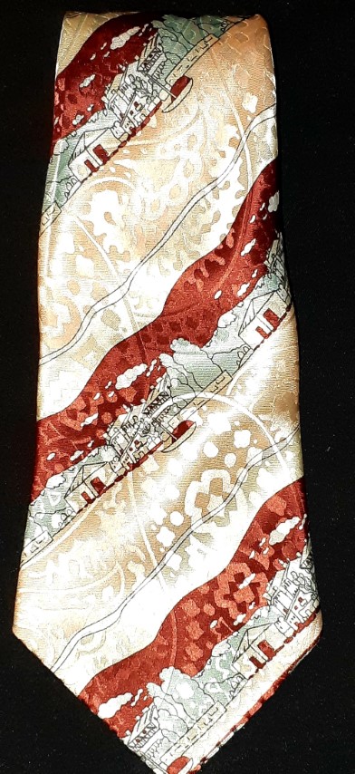 1970's super wide tie, polyester by 'Nostalgic ensign', novelty print