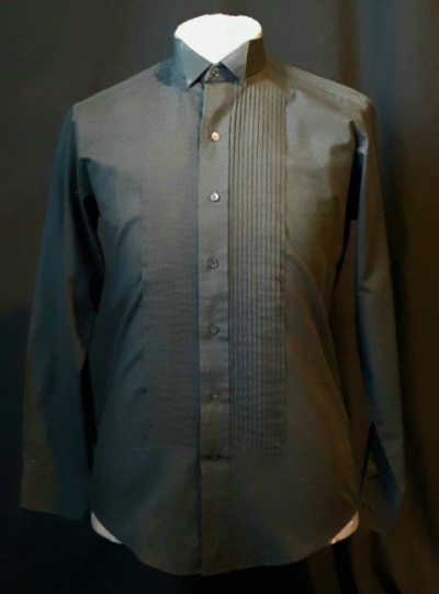 Black winged tip dinner shirt, poly/ cotton, USA by 'Chaplin' size S