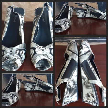 Sling back wedges, Patent leather, by 'Blue Illusion', Novelty Print, size 41