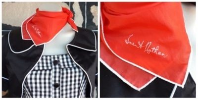 Neck square, red/ white trim, polyester by 'Trent Nathan'