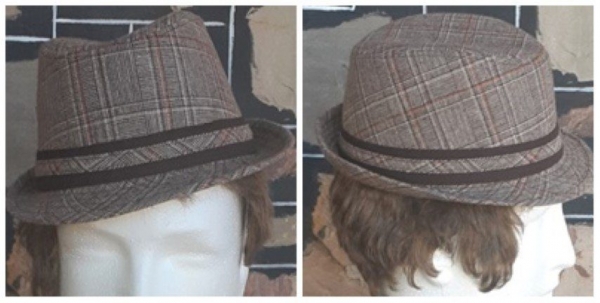 Trilby Hat by 'Avenel' brown checked, wool/polyester, 'New' size 54.5cm