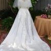 Vintage 1950's, Wedding Gown with train and veil, Satin, champagne colour, size 6 - Image 8