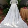 Vintage 1950's, Wedding Gown with train and veil, Satin, champagne colour, size 6 - Image 11