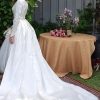 Vintage 1950's, Wedding Gown with train and veil, Satin, champagne colour, size 6 - Image 13