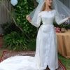 Vintage 1950's, Wedding Gown with train and veil, Satin, champagne colour, size 6 - Image 2