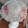 Straw hat with lace and flowers, plastic pearl beads & pink vintage gloves. - Image 3