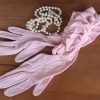 Straw hat with lace and flowers, plastic pearl beads & pink vintage gloves. - Image 4