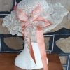Straw hat with lace and flowers, plastic pearl beads & pink vintage gloves. - Image 5