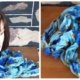 Crinkle scarf, aqua print, viscose, long, 167cm.