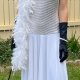 1920's inspired, white, jersey/sequinned dress by 'Geoff bade' includes feather boa & cloche, size 10