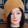 Cloche hat, bow trim,1960's Velvet, Mustard, by 'Janifer' size 55.5cm - Image 2