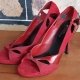 Red Suede/patent open toe high heels, synthetic fabric by 'Pierre Fontaine' size 8