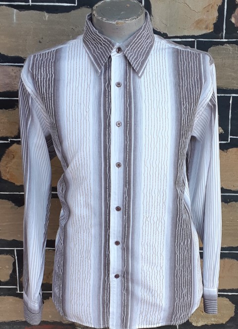 70's inspired casual shirt, cream/brown/caramel weaved, cotton by 'Harry Klaider' size XL
