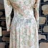 1980's, Long sleeved dress, apricot floral print, polyester, by 'Hiyoshiya' size 10 - Image 4