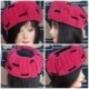 Pill Box Hat, pink /black velvet, with netting, by 'Robit Hats', size 53cm