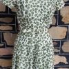 1950's, Swing Day Dress, Cream/green print, rayon, handmade, size 8 - Image 3