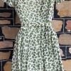 1950's, Swing Day Dress, Cream/green print, rayon, handmade, size 8 - Image 4
