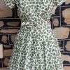 1950's Swing Day Dress, Cream/green print, rayon, handmade, size 8