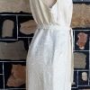 1960's, Damask Shift Dress, Cream, handmade in USA, size 16 - Image 5