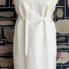1960's, Damask Shift Dress, Cream, handmade in USA, size 16 - Image 7