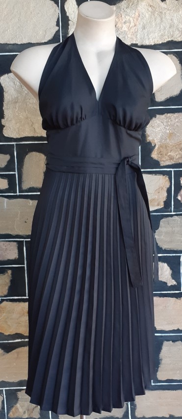 1950's, Halter Neck Dress, Black, sun ray pleat, rayon, from Europe, size 10