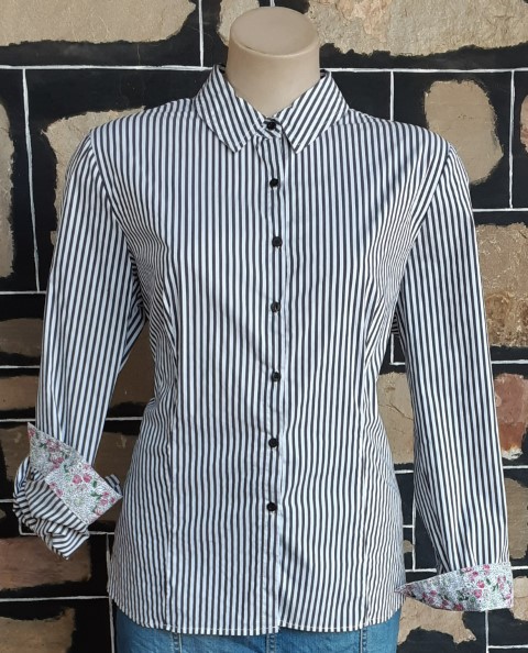 Shirt, navy/white, pinstriped, cotton, by 'W.Lane' size 14