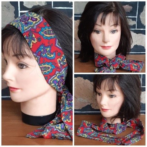 Scarf/headband/sash, Red Paisley, polyester, 1970's.