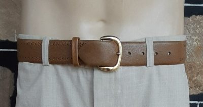 1970's Leather Belt, Tan, Steer Hide, Small, Metal buckle