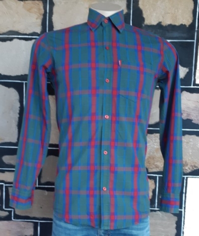 Western Shirt, by 'Levis', green/red/blue checked, stretch cotton, size M