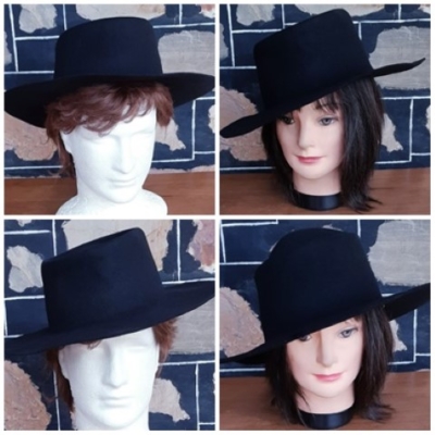 Wide Brim Felt Hat, outback style, Black, 57.5cm circumference, unisex fit.