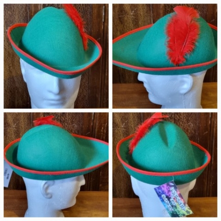 'Robin Hood' hat, green with feathers, Paper Mache, by 'Carnival Products', one size