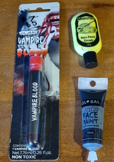 Costume Vampire Fake Blood, Black & Lime Green body/face paint, by 'Global Colours & Monotint', nontoxic