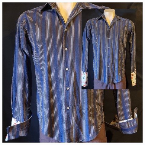 Casual shirt, Navy striped with turned up cuffs, cotton, by 'Like No Other' size M