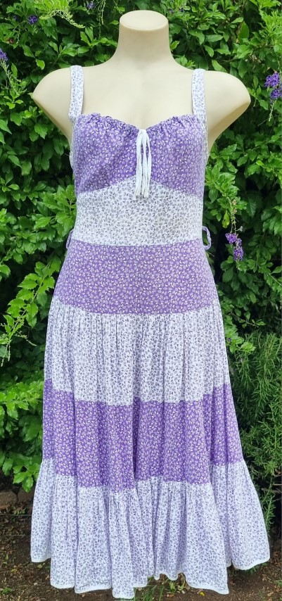 1970's Peasant Dress, lavender, cotton, Made in Paris, size 12