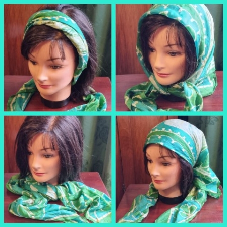 Vintage Scarf, Tie-dye green, Pure Silk, Hand Woven in India.