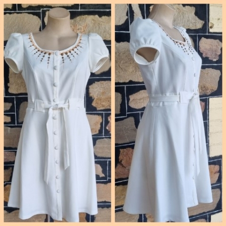 70's Inspired Swing Dress, by 'Sensorial Fashion', white, polyester, size 10