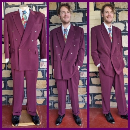 1990's Double Breasted Suit, Maroon, microfiber, by 'Bino Bali Collection', size XL