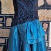 1980's Strapless Evening Dress, Teal satin/black lace, by 'Aurelie', size 10 - Image 4