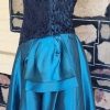 1980's Strapless Evening Dress, Teal satin/black lace, by 'Aurelie', size 10 - Image 3