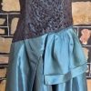 1980's Strapless Evening Dress, Teal satin/black lace, by 'Aurelie', size 10 - Image 5
