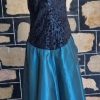 1980's Strapless Evening Dress, Teal satin/black lace, by 'Aurelie', size 10 - Image 6