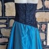 1980's Strapless Evening Dress, Teal satin/black lace, by 'Aurelie', size 10 - Image 7