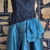 1980's Strapless Evening Dress, Teal satin/black lace, by 'Aurelie', size 10 - Image 2