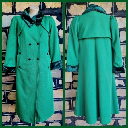 1950's Swing Coat, Polyester with Velvet trim, Forest Green, handmade, size 16