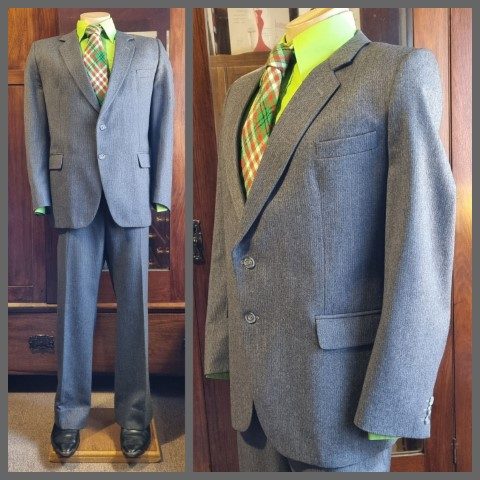 1960's, Wool, Single Breasted Suit, Grey pinstriped, by 'Flair', size XL, 38" waist