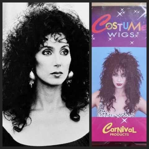 Wig, Black Curly Long Mullet, 'Cher', new, from 'Carnival Products'