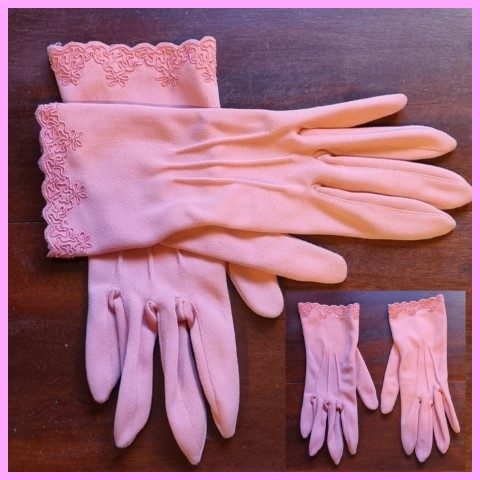 Vintage gloves, Rose Pink, Nylon, size 7